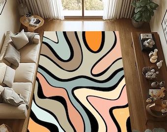 Abstract Modern Area Rug – Neutral Living Room Carpet