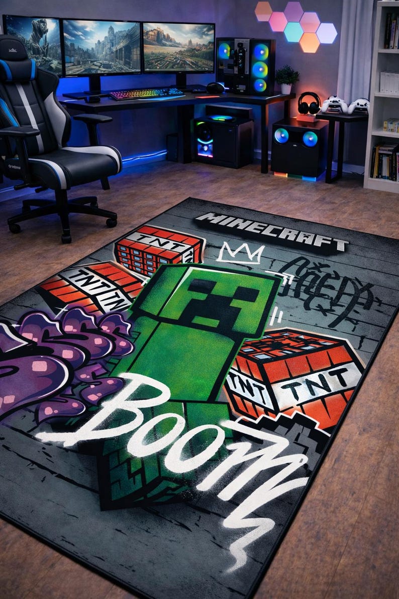 Pixel Monster Rug Pixel Adventure Rug : Green Monster Gamer Carpet for Kids Room and Game ...