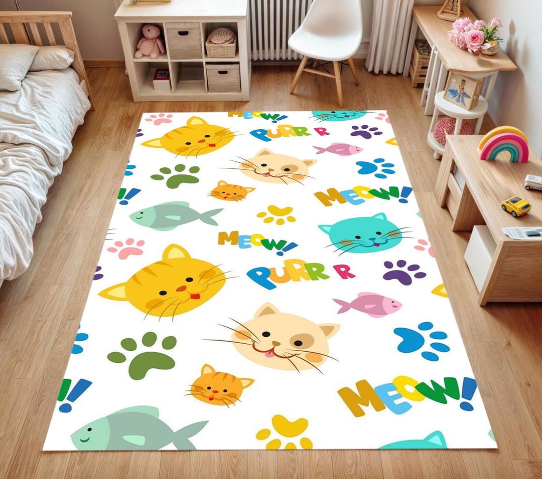 Cartoon Cat Kids Rug, Playroom Nursery Floor Mat - Etsy