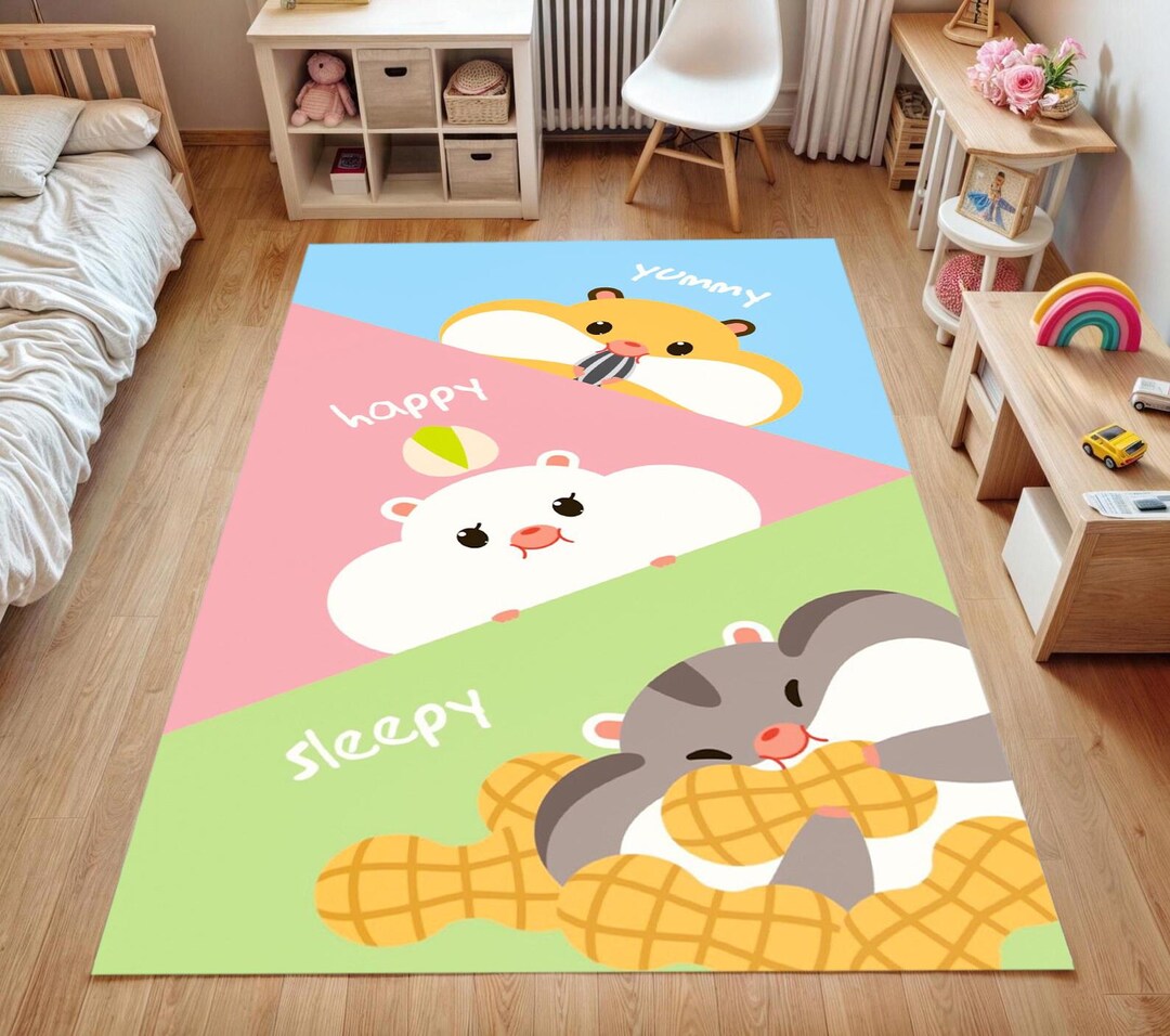 Hamster Rug Cartoon Hamster Kids Rug | Non-slip Nursery Play Mat - Etsy