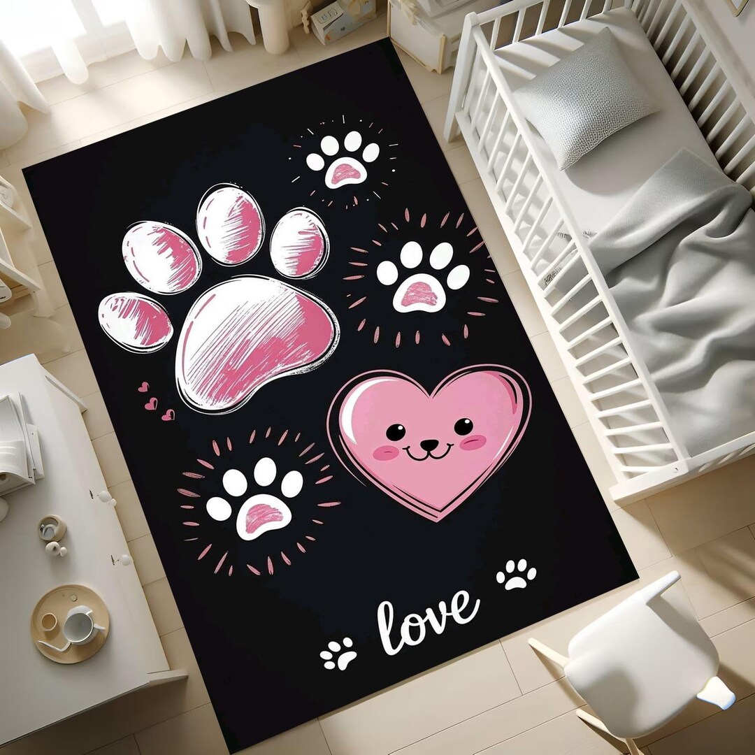 Pink Pet Rug Pink Paw Print Rug: Heart Pet Lovers Carpet, Nursery Decor - Etsy
