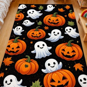 Halloween Ghost Pumpkin Rug–Cute Spooky Jack-O’-Lantern Carpet–Washable NonSlipPlayroom Mat for Kids Room,Nursery,LivingRoom Halloween Decor