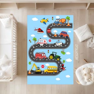 Road Traffic Kids Rug: Washable Car Play Mat for Boys Room & Nursery