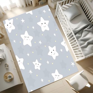 Cute Star Nursery Rug , Soft Grey Baby Room Carpet ,Non-Slip Kids Play Mat for Toddler or Newborn Room Decor,Grey Star Baby Rug,Gift for Her