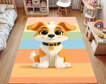 ピンクの女の子用 - 子犬用ラグ - かわいい犬柄の柔らかく滑り止め加工
