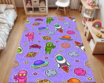 UFO Area Rug: Retro Alien Spaceship Decor, Kids Room - Etsy