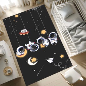 Space Astronaut Rug for Kids Room - Non Slip Galaxy Play Mat for Boys Girls - Washable Nursery Carpet for Toddlers and Children-Gift Rug