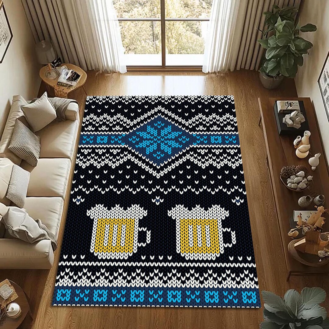 Festive Beer Knit Christmas Area Rug: Modern Holiday Living Room Decor ...