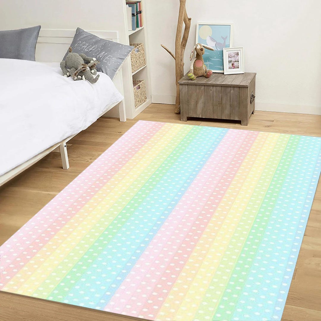 Patterned Rug Kids Pastel Polka Dot Nursery Rug | Soft Baby Room Carpet | Non Slip Kids ...