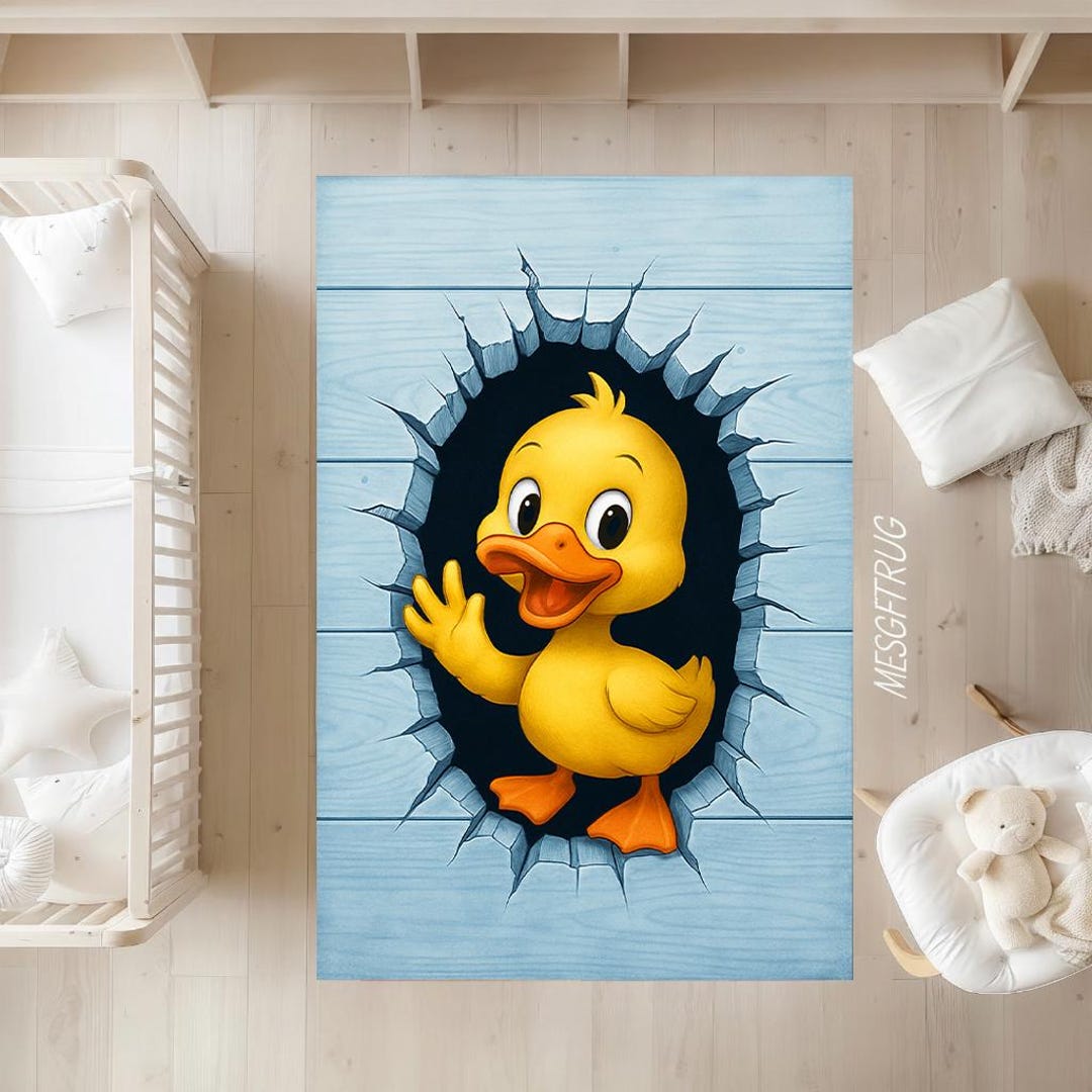 3D Duck Kids Rug: Yellow Duckling Illusion, Nursery Play Mat - Etsy