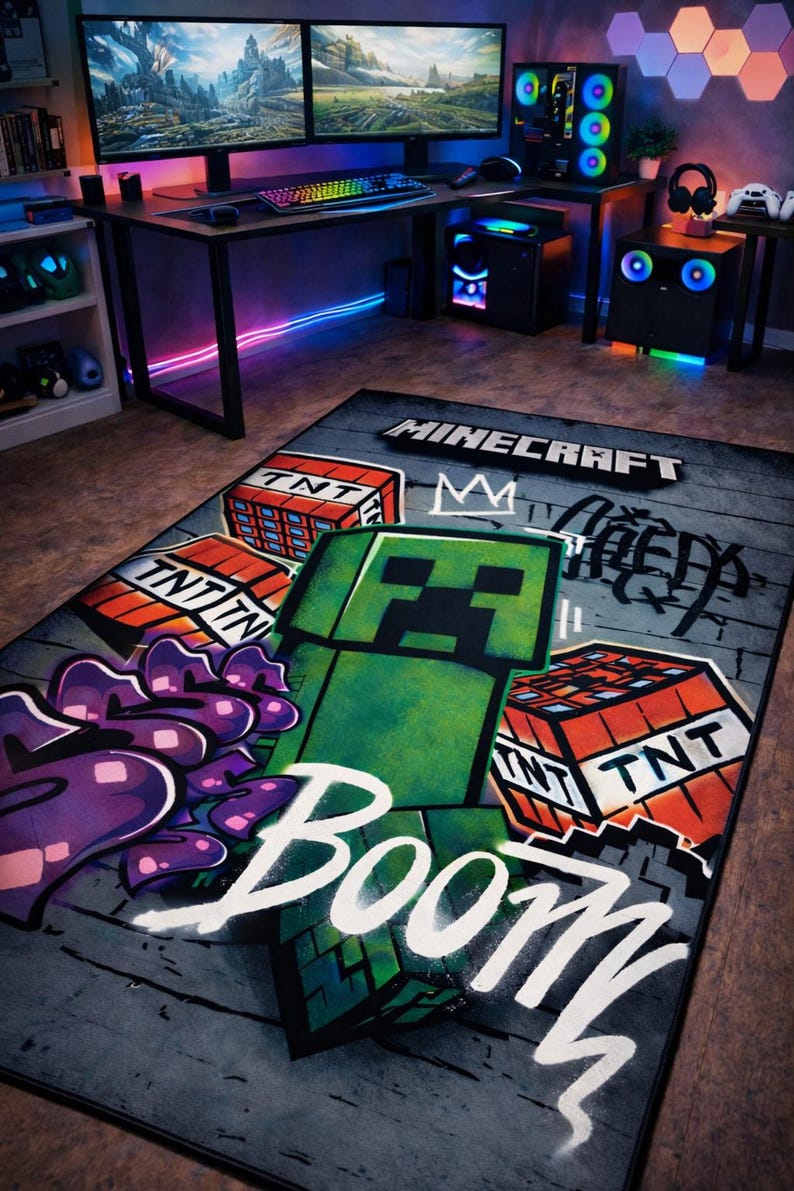 Pixel Monster Rug Pixel Adventure Rug : Green Monster Gamer Carpet for Kids Room and Game ...