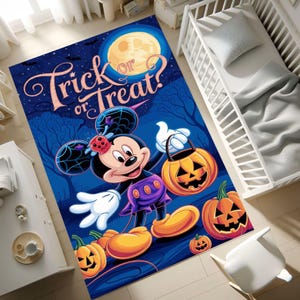 Halloween Trick or Treat Mouse Rug – Cute Cartoon Pumpkin Carpet for Kids Room, Playroom & Nursery – Washable Non-Slip Fall Decor-Gift Rug