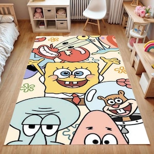 Colorful Cartoon Underwater Friends Rug for Kids Room - Playful Sponge Style Carpet for Nursery & Toddler Bedroom Decor-Cute Rug for Kids