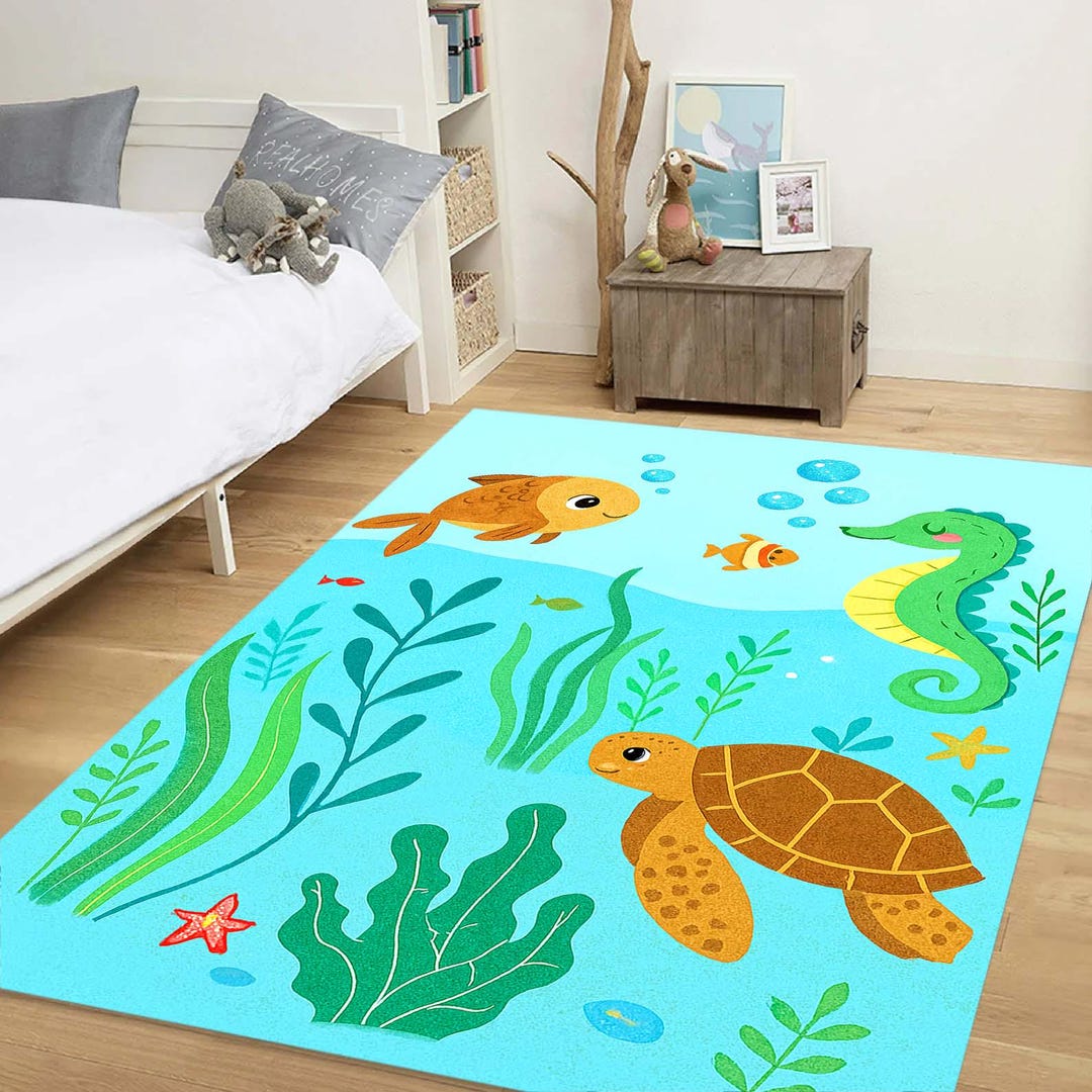 Ocean Friends Kids Rug: Washable Sea Animals Play Mat - Etsy