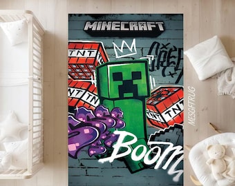 Pixel Adventure Kids Rug: Green Monster Gamer Play Mat for Boys Room