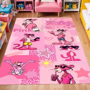 Pink Panther Kids Room Rug - Cute Cartoon Character Area Rug for Girls Bedroom, Colorful Soft Play Mat, Nursery Decor Carpet-Gift for Her