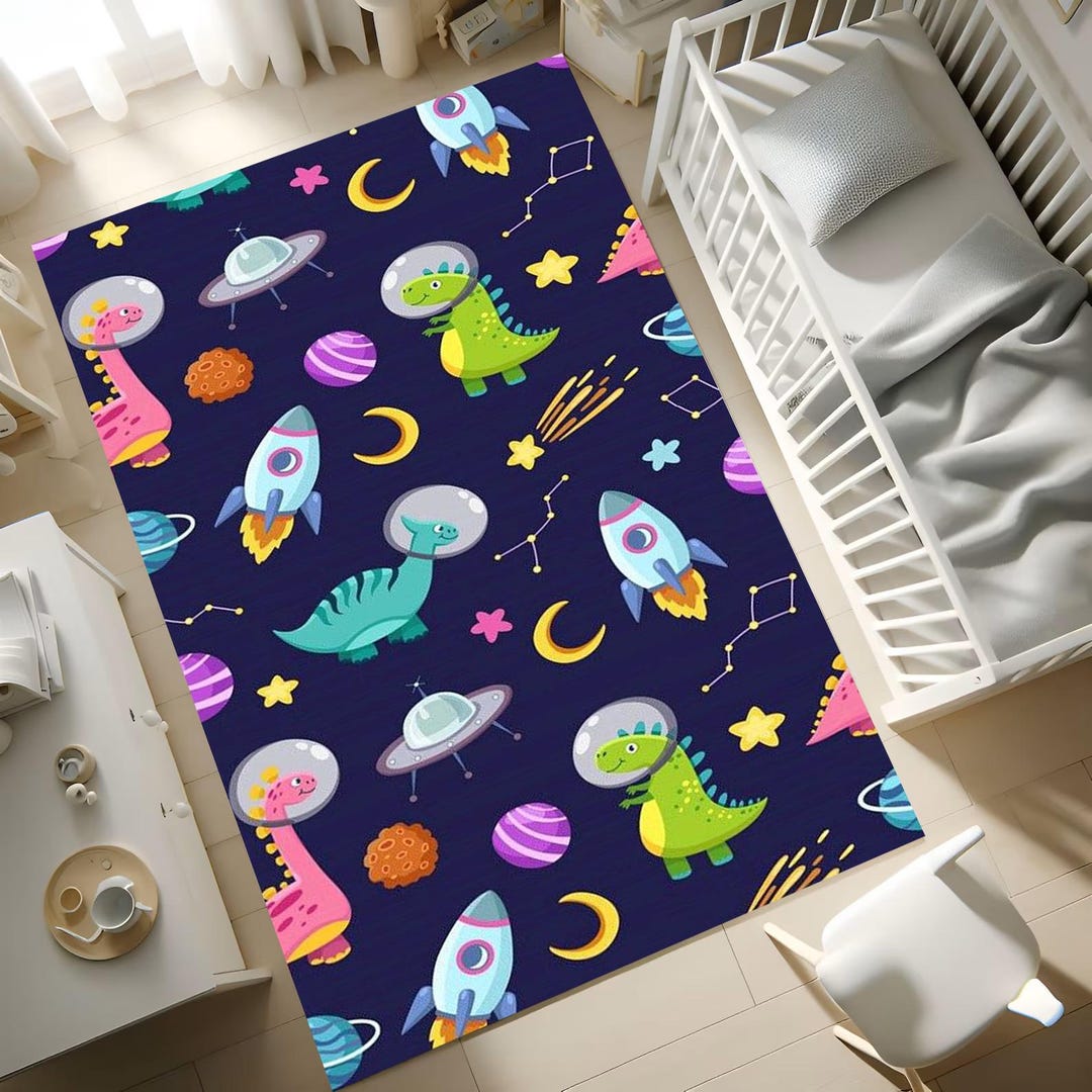 Space Monkey Rug Space Dinosaur Kids Rug: Galaxy Rocket Nursery Playroom Decor - Etsy