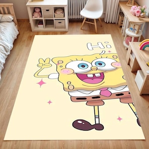 Funny Cartoon Sponge Rug – Soft Yellow Kids Carpet for Playroom or Nursery | Cute Character Toddler Mat |Fun Gift for Boys or Girls-Gift Rug