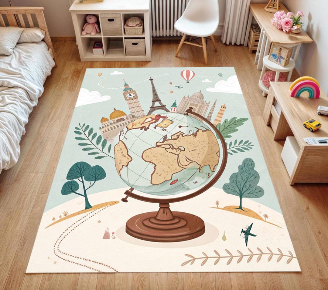 World Explorer Rug Personalized World Map Kids Rug: Explorer Play Mat - Etsy