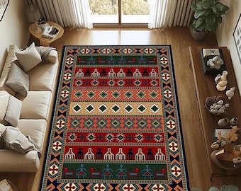 Traditional Turkish Area Rug – Washable Non-Slip Living Room Carpet