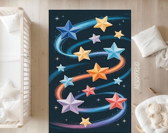 Shooting Stars Kids Rug: Colorful Washable Non-Slip Playroom Carpet