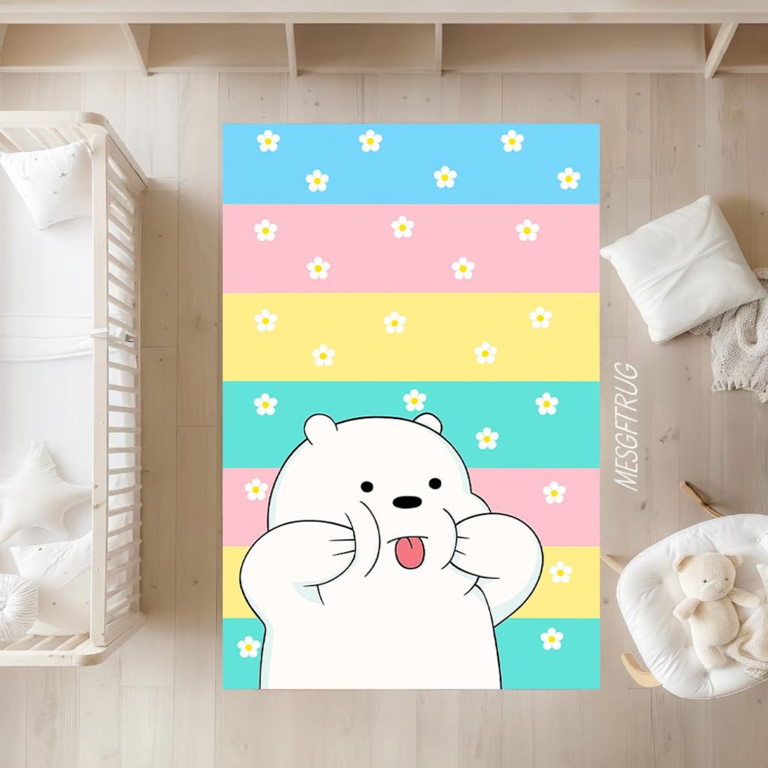 Bear Kids Rug: Colorful Cartoon Carpet for Nursery & Playroom - Etsy