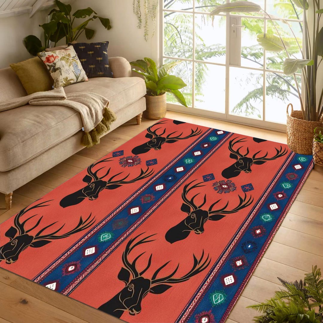 Red Deer Antler Rug: Rustic Boho Cabin Decor - Etsy
