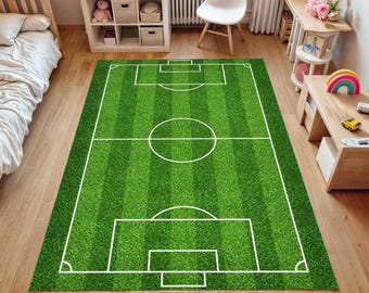 Soccer Field Kids Rug: Washable Non-Slip Football Play Mat