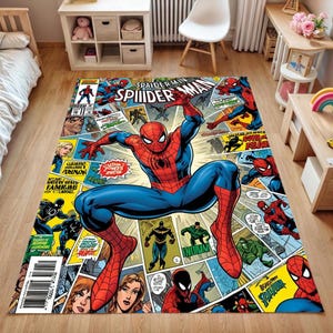 Spider-Man Comic Rug–Retro Marvel Superhero Carpet for Boys Room,Nursery or Playroom – Soft Mat for Fans–Gift for Kids & Collectors-Gift Rug