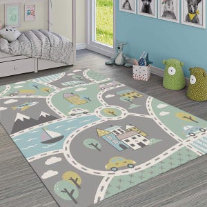 Bunter Kinder Spielteppich mit Straßen, Autos & Häusern - Weicher Aktivitätsteppich für Schlafzimmer, Kinderzimmer oder Spielzimmer - Kleinkind-Geschenkidee