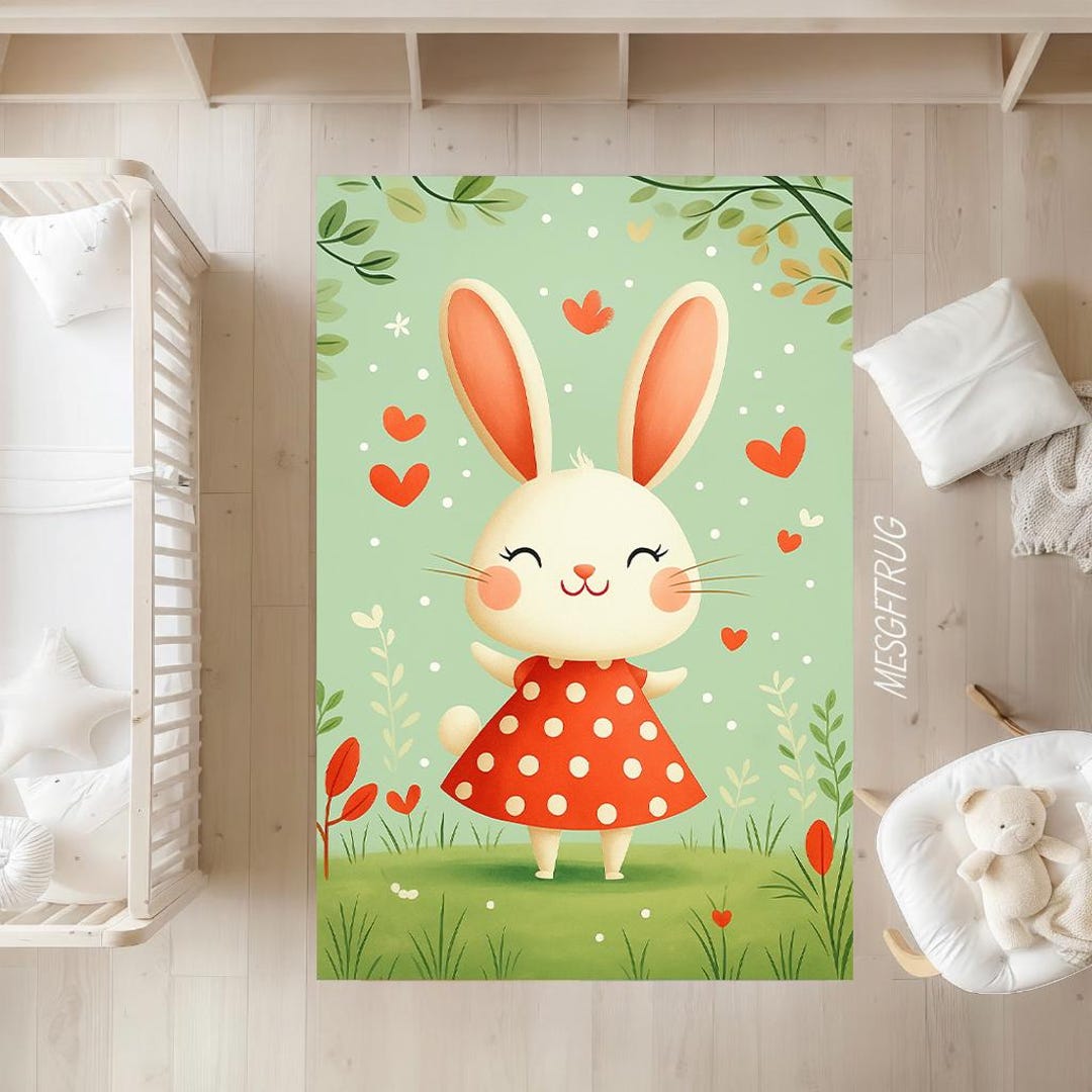 Pink Rabbit Play Mat Bunny Kids Rug, Washable Nursery Play Mat - Etsy
