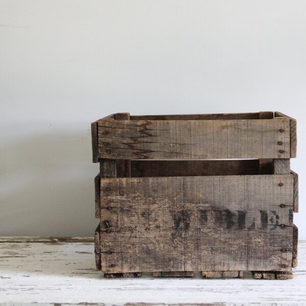 antique wood crate box / industrial, farmhouse shelf
