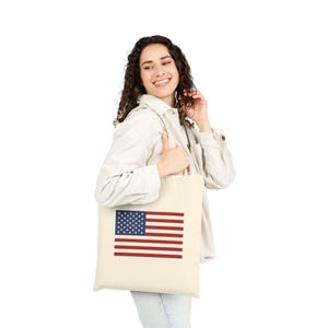 Patriotic Cotton Canvas Tote Bag, Reusable Shopping Bag, USA Flag Tote, Independence Day, Eco-Friendly Gift, Summer Outings