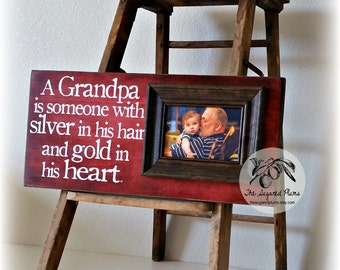 Fathers Day Gift for Grandpa, Grandpa Frame, A Grandpa Is Someone With Silver in His Hair 8x20 The Sugared Plums Frames
