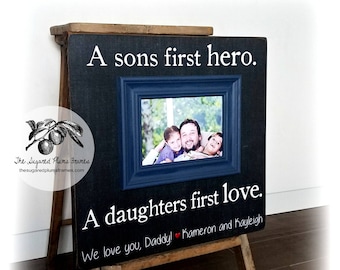 Personalized Fathers Day Frame: Police Officer Gift, Sons First Hero
