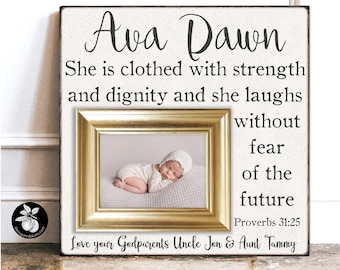 Personalized New Baby Girl Picture Frame: Baptism Gift (16x16)