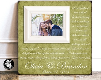 Unique Wedding Gift for Couple Picture Frame, Engagement Photo Gift, Christmas Gift idea for Wife or Girlfriend,  LOVE IS PATIENT 16x16