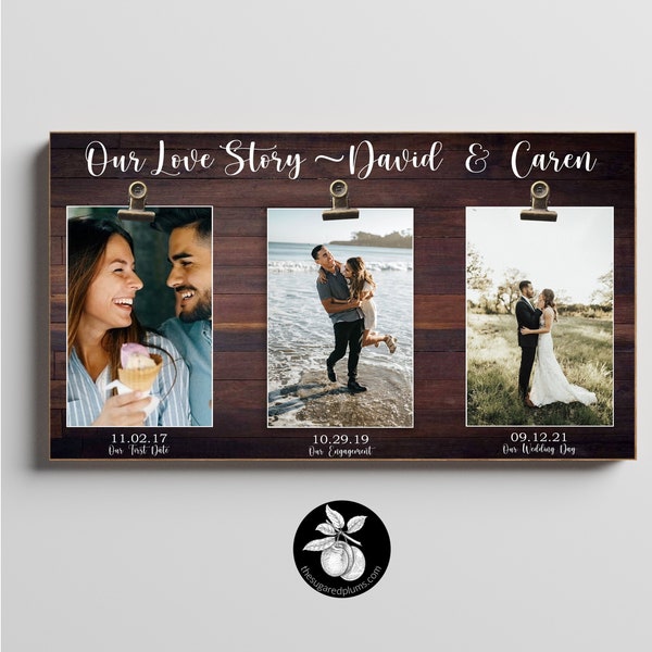 Personalized Wedding Gift for Couple, Custom Engagement Picture Frame, First Anniversary Gift Idea, Our Love Story, Met Engaged Married