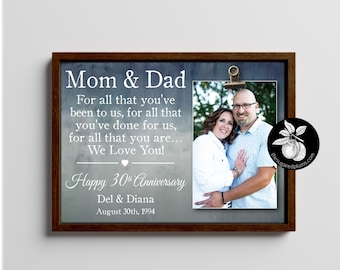 30th Anniversary Gifts for Couple Picture Frame, Fortieth Anniversary Gifts For Parents, Grandparents Wedding Anniversary Party, Clip Frame