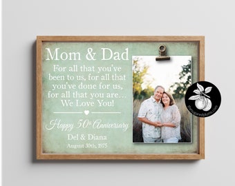 50th Anniversary Gifts for Parents Picture Frame, Golden Anniversary Gifts, Grandparents Wedding Anniversary Party, Clip Frame