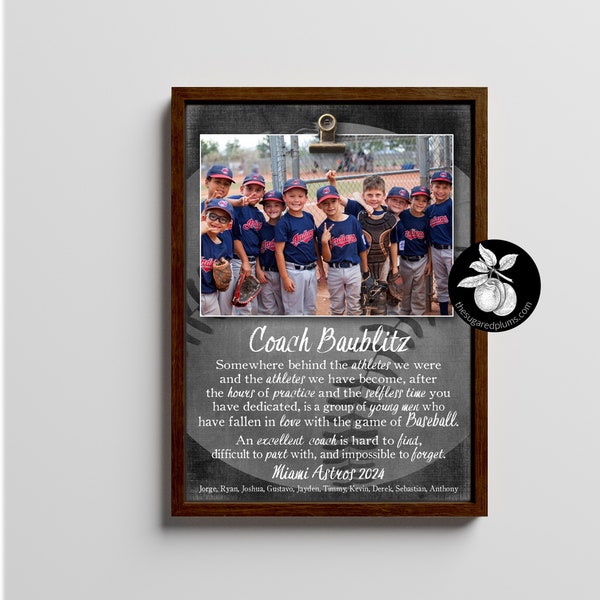 Cadre photo personnalisé, idées cadeaux pour entraîneurs de baseball, cadeaux de remerciement pour entraîneurs, cadeau de fin de saison, cadeau de retraite d'entraîneur, 9 x 12