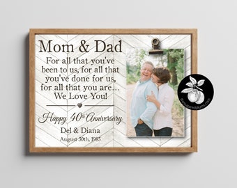 40th Anniversary Gifts for Couple Picture Frame, Fortieth Anniversary Gifts For Parents, Grandparents Wedding Anniversary Party, Clip Frame