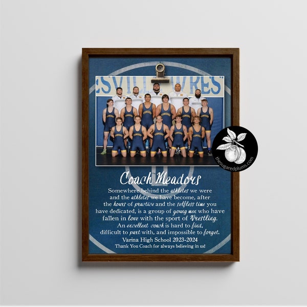 Personalized Wrestling Coach Gift Ideas Picture Frame, Thank You Gifts for Coaches, End of Season Gift, Coach Retirement Gift, 9x12