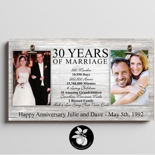 30th Anniversary Gift for Parents, Then and Now Picture Frame, Wedding Gift for Parents Pearl Anniversary Double Picture Frame