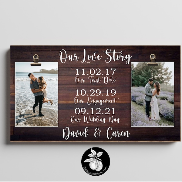 Personalized Wedding Gift for Couple, Custom Engagement Picture Frame, Then and Now Picture Frame, Our Love Story, Met Engaged Married