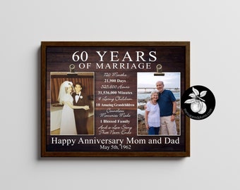 60th Anniversary Gift for Parents, Then and Now Picture Frame, Gift for Parents Diamond Anniversary, Double Picture Frame 11x14