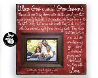 Unique Grandparent Gifts for Christmas, Personalized Picture Frame, Gift for Long Distance Grandparents, When God Created Grandparents 16x16