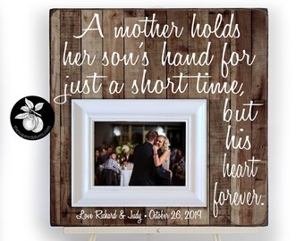 Personalised Mother of the Groom Gift Picture Frame, Parent Wedding Gift, Parents Thank You Gift Ideas, A Mother Holds Her Son's Hand, 16x16