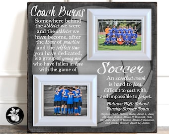 Personalised Soccer Coach Thank You Gift, Custom Coach Appreciation Gift, End of Season Photo Keepsake, Double Picture Team Frame, 20x20