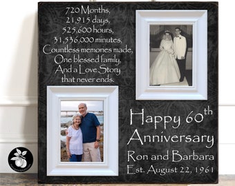 60th Anniversary Picture Frame, Unique 60th Anniversary Gift for parents, Then and Now Picture Frame, Grandparents Gift 20x20